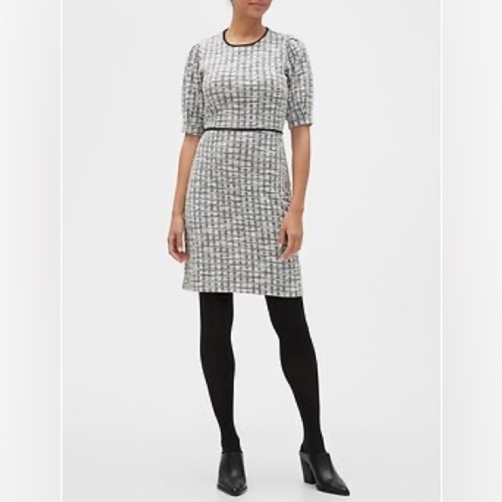 Banana Republic Gray Plaid Puff-Sleeve Sheath Dress in Size 12
